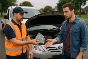 Car Removal NZ representative confirming identity documentation for vehicle recycling compliance