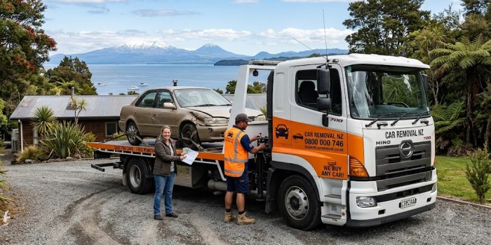 Car Removal NZ tow truck providing free scrap car removal in Taupō